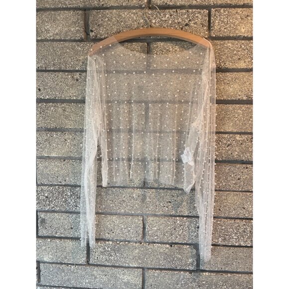 Sheer Pearl & Rhinestone Embellished Long Sleeve Top By Riley & James - Size L